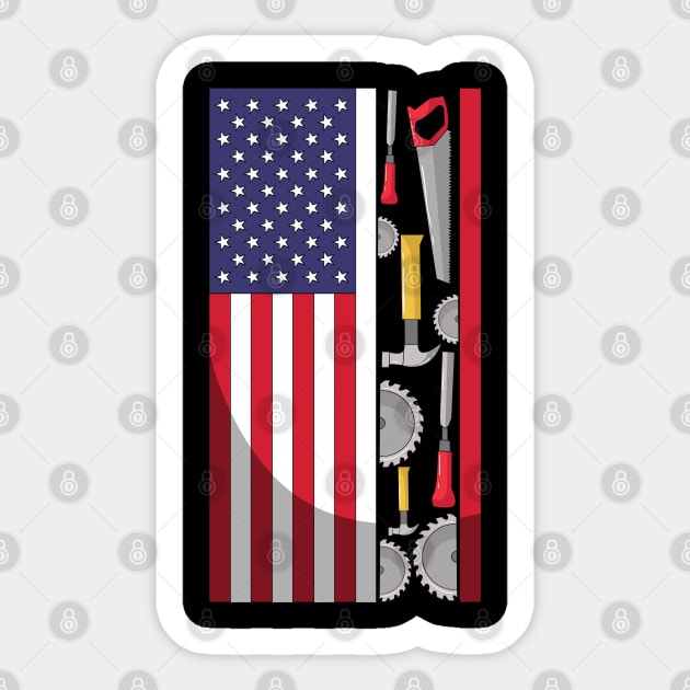 American Flag Woodworker Tools Carpenter Patriotic Sticker by Shirtbubble